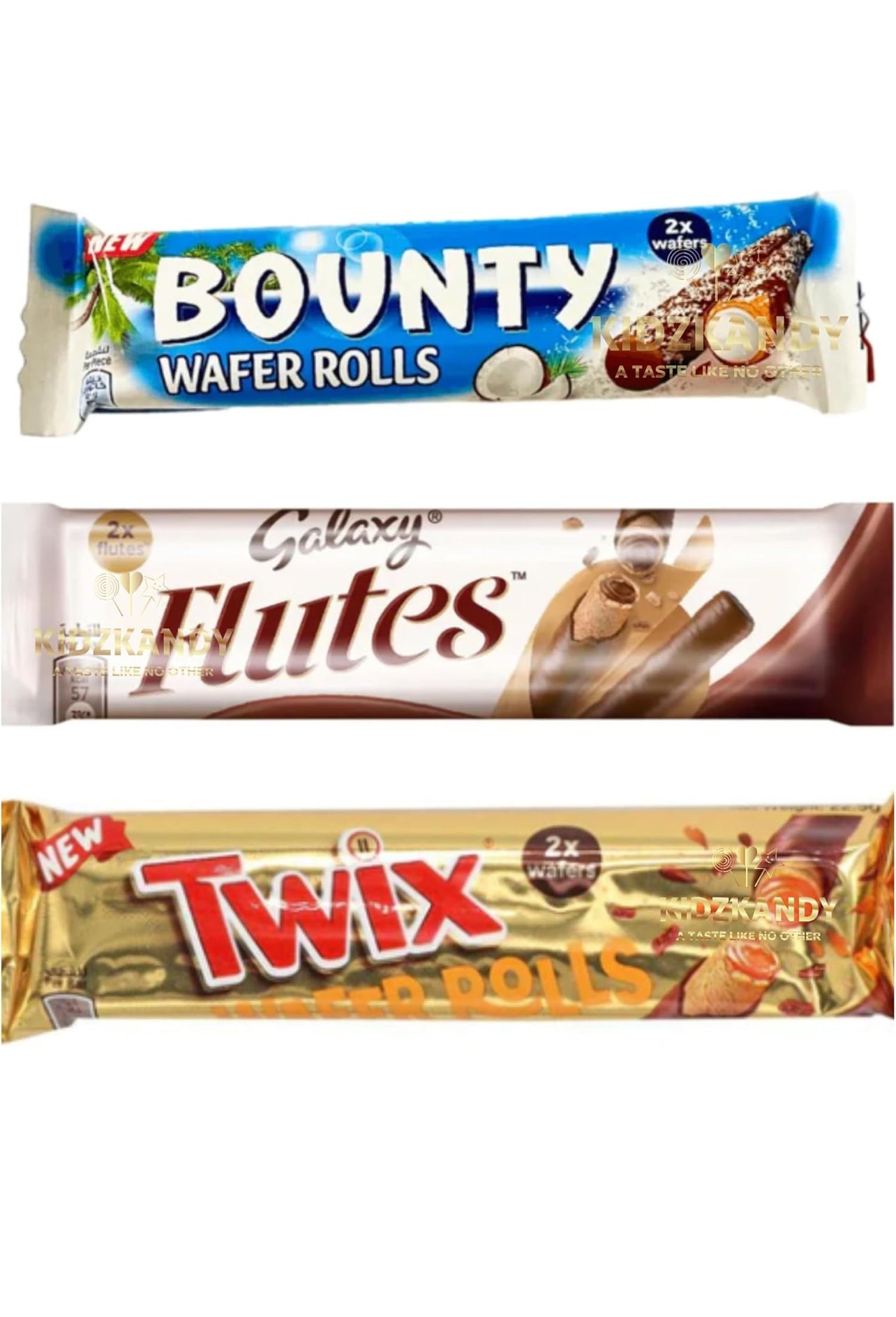 Wafer Crispy Rolls--Bounty, Twix, Galaxy Flutes, Snickers