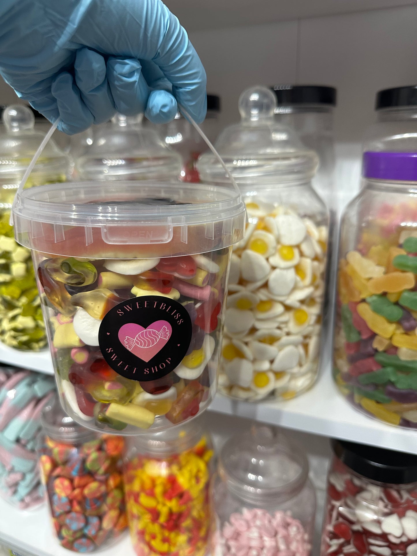 Sweet Buckets choose from Haribo, Bon Bon's, Skulls, Flying saucers, Peelable slices, Mini Pencils, Flying Saucers