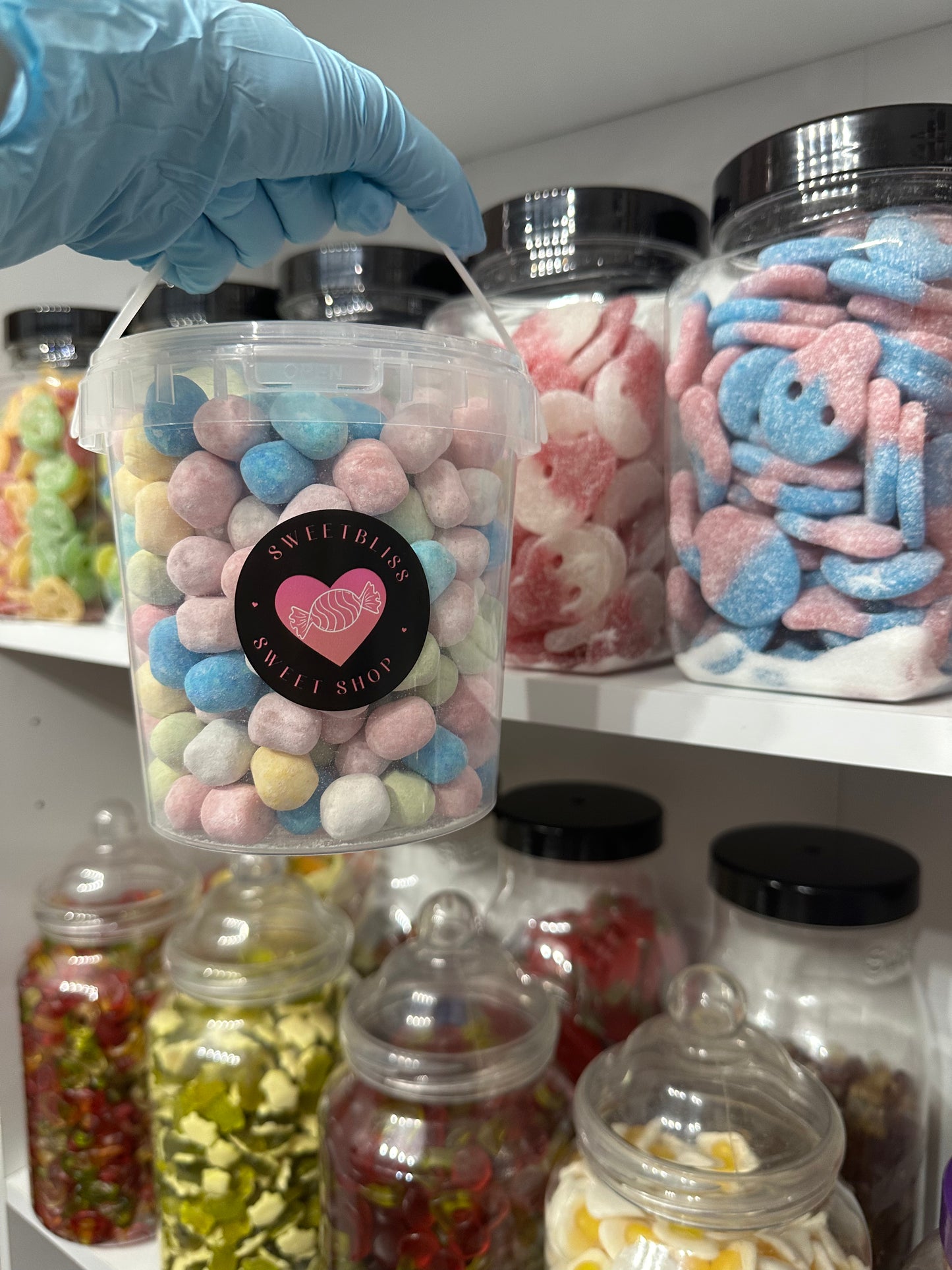 Sweet Buckets choose from Haribo, Bon Bon's, Skulls, Flying saucers, Peelable slices, Mini Pencils, Flying Saucers