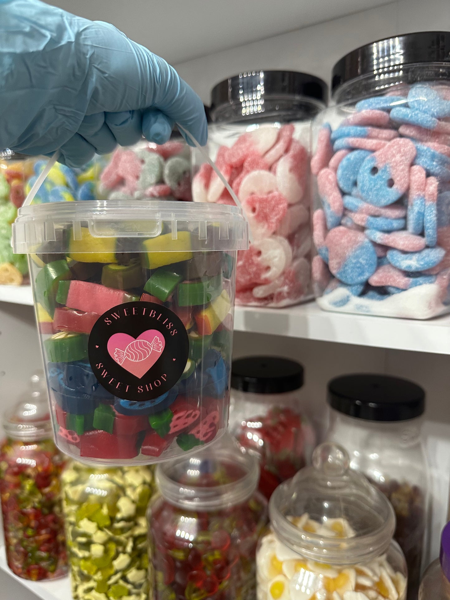 Sweet Buckets choose from Haribo, Bon Bon's, Skulls, Flying saucers, Peelable slices, Mini Pencils, Flying Saucers