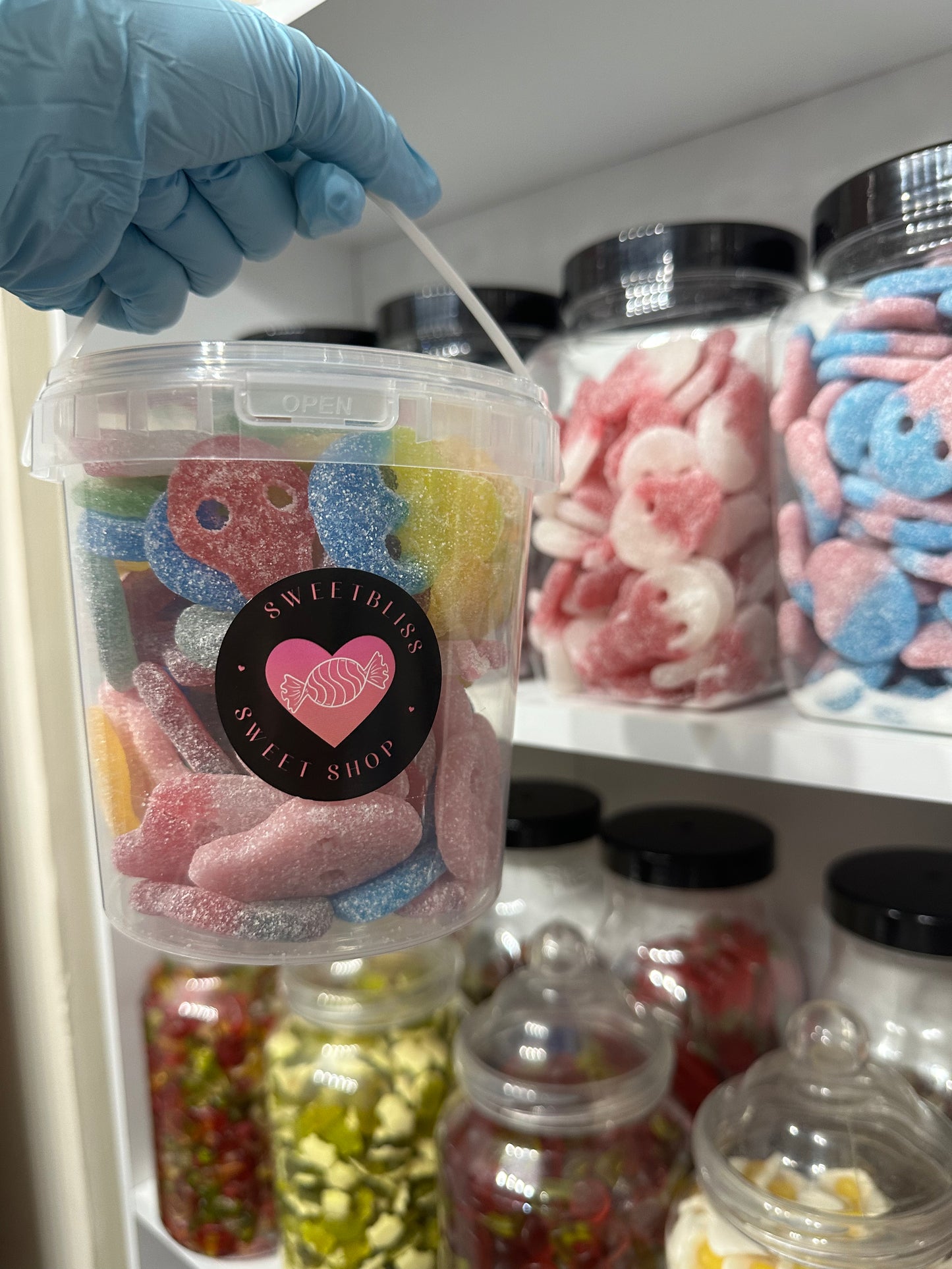 Sweet Buckets choose from Haribo, Bon Bon's, Skulls, Flying saucers, Peelable slices, Mini Pencils, Flying Saucers