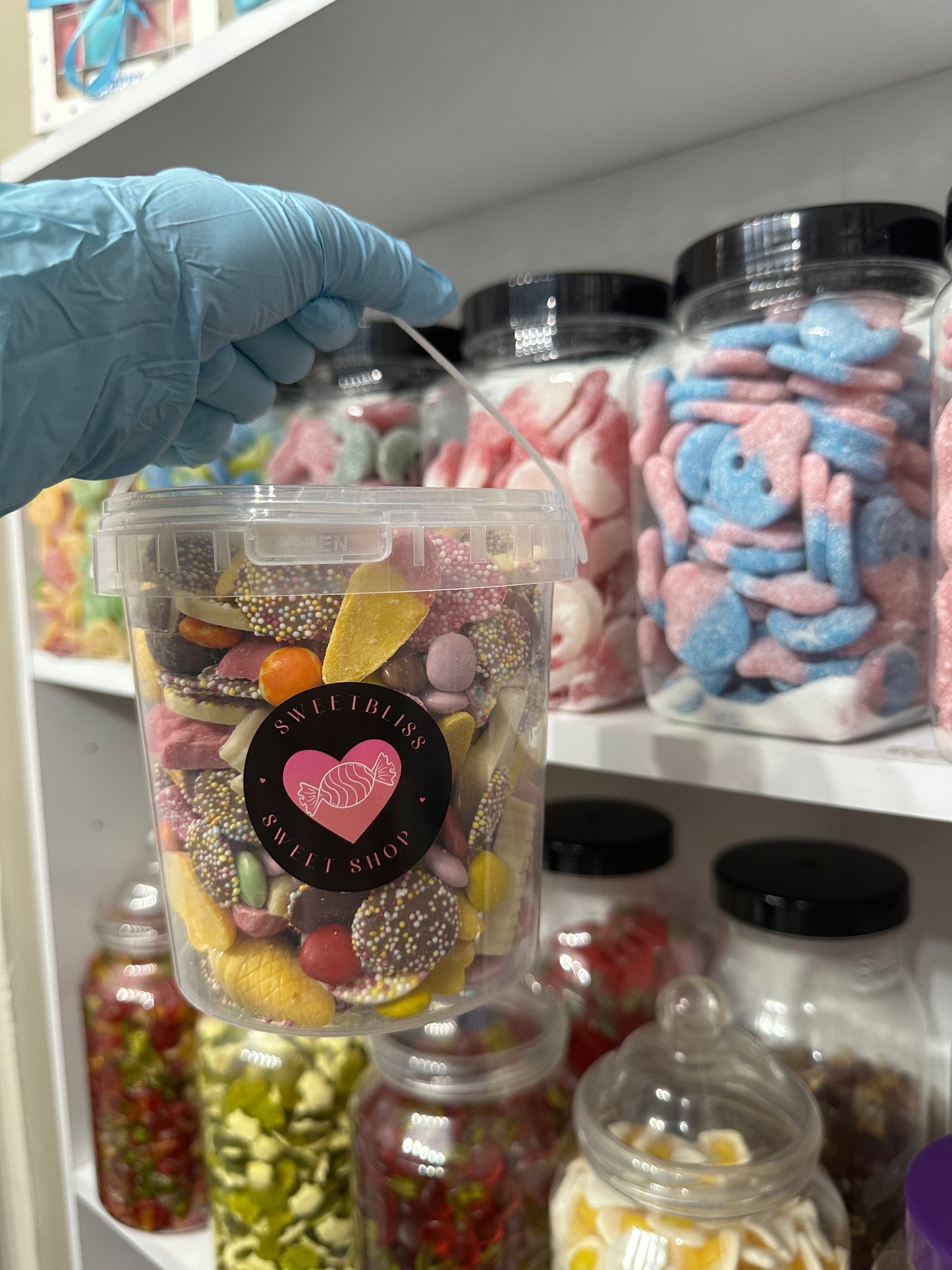 Sweet Buckets choose from Haribo, Bon Bon's, Skulls, Flying saucers, Peelable slices, Mini Pencils, Flying Saucers