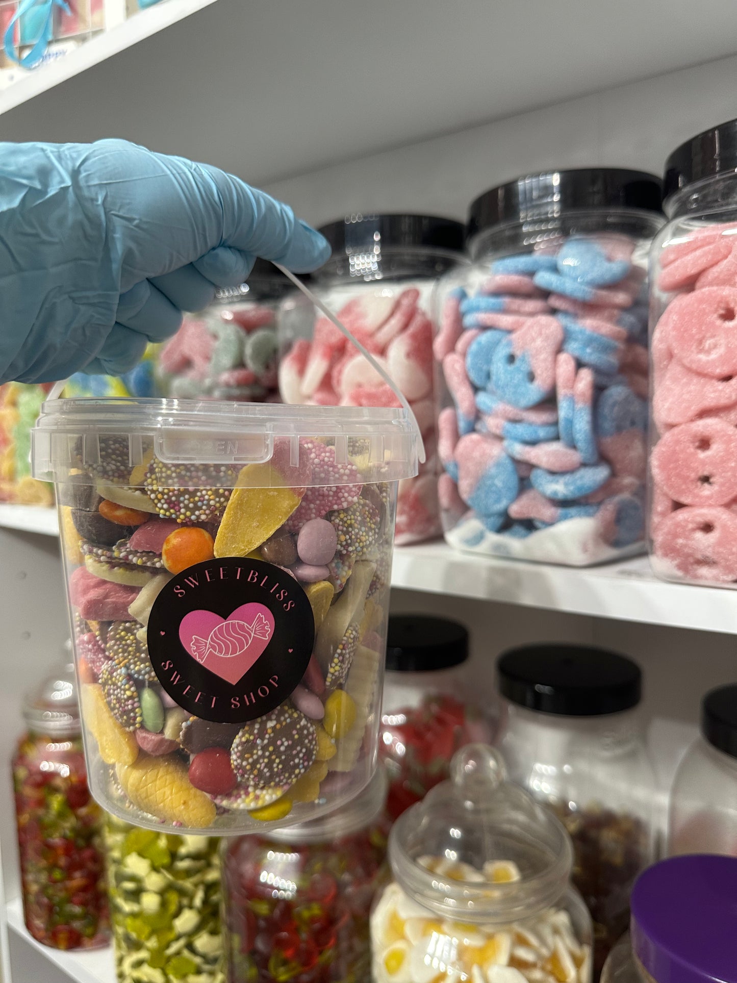 Sweet Buckets choose from Haribo, Bon Bon's, Skulls, Flying saucers, Peelable slices, Mini Pencils, Flying Saucers