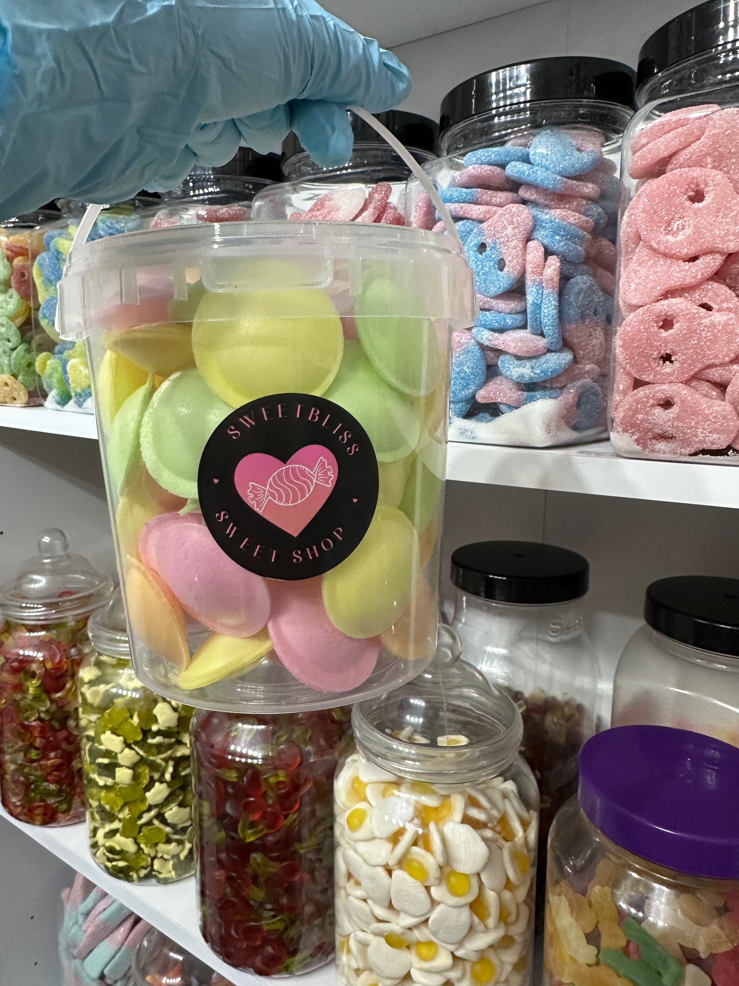 Sweet Buckets choose from Haribo, Bon Bon's, Skulls, Flying saucers, Peelable slices, Mini Pencils, Flying Saucers