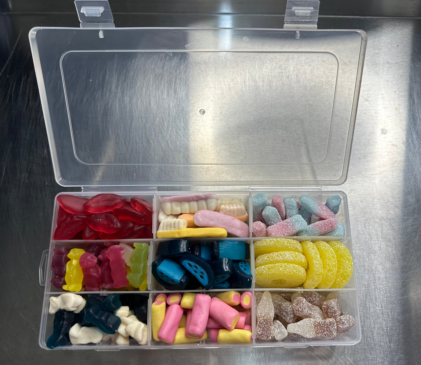 Travel Boxes perfect for when travelling filled with your favourite pick n mix 600g