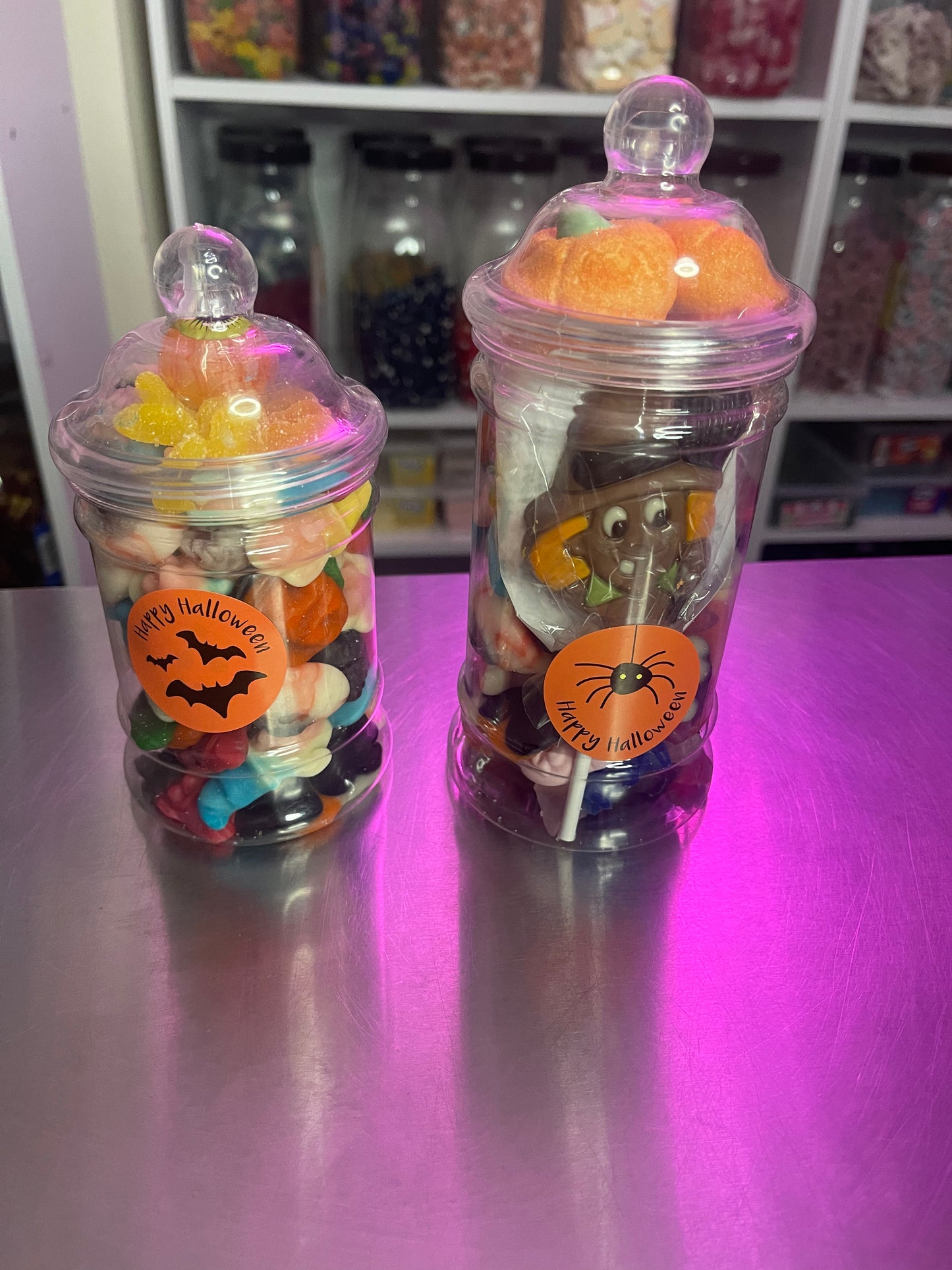 Mini Halloween Mix Sweet Treat Jar with Lolly or Chocolate Lolly filled with Halloween pick and mix