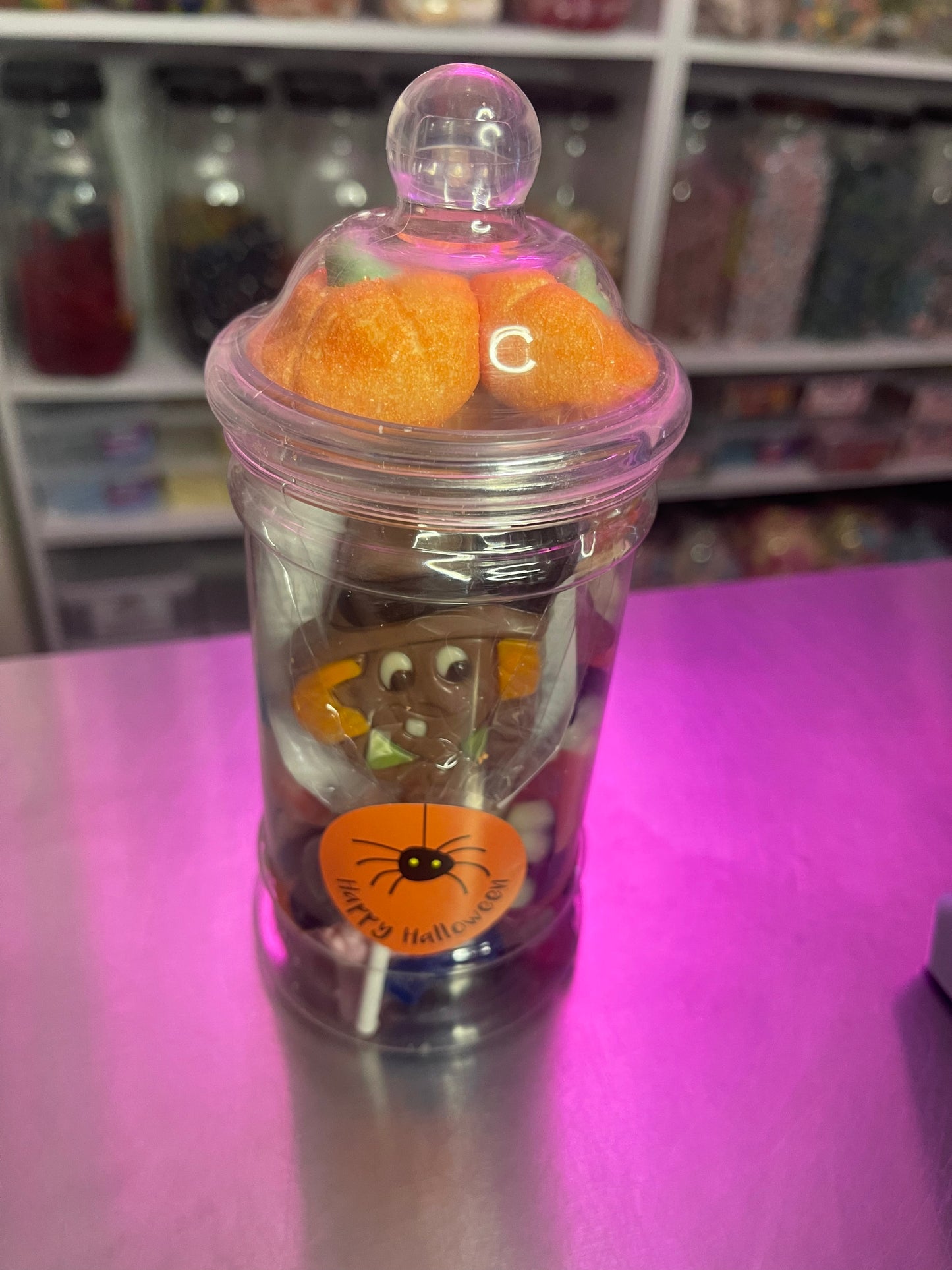 Mini Halloween Mix Sweet Treat Jar with Lolly or Chocolate Lolly filled with Halloween pick and mix