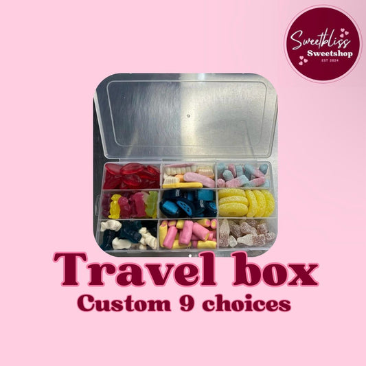Travel Boxes perfect for when travelling filled with your favourite pick n mix 600g