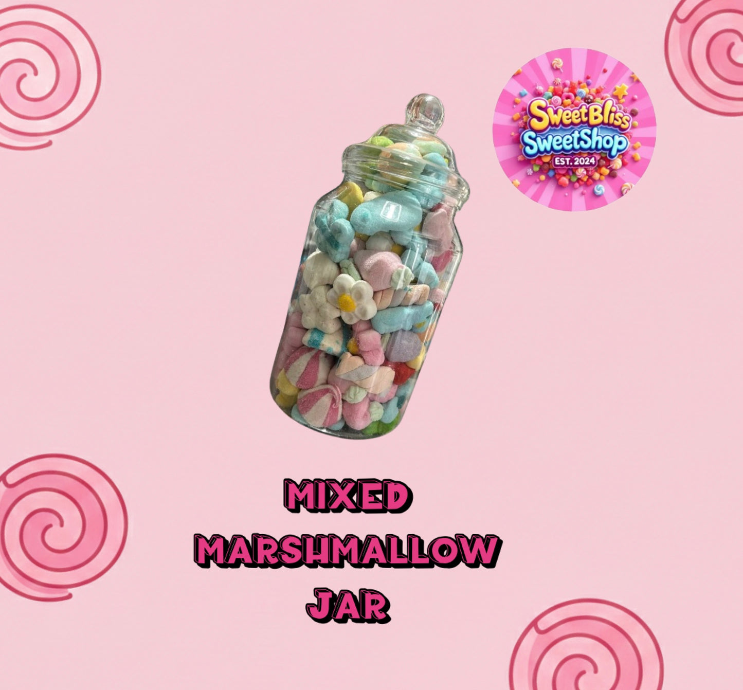 Mixed MarshMallows Jar in two sizes 1.5L Jar or 3.25L Large Victorian Jar