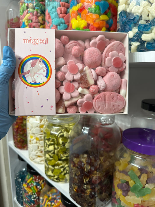 Sweet Treat Boxes For All Occasions filled with a Theme of your Choice from Happy Birthday, Rainbow, Blue, Pink Red, Green & more approx 700g-800g wieght