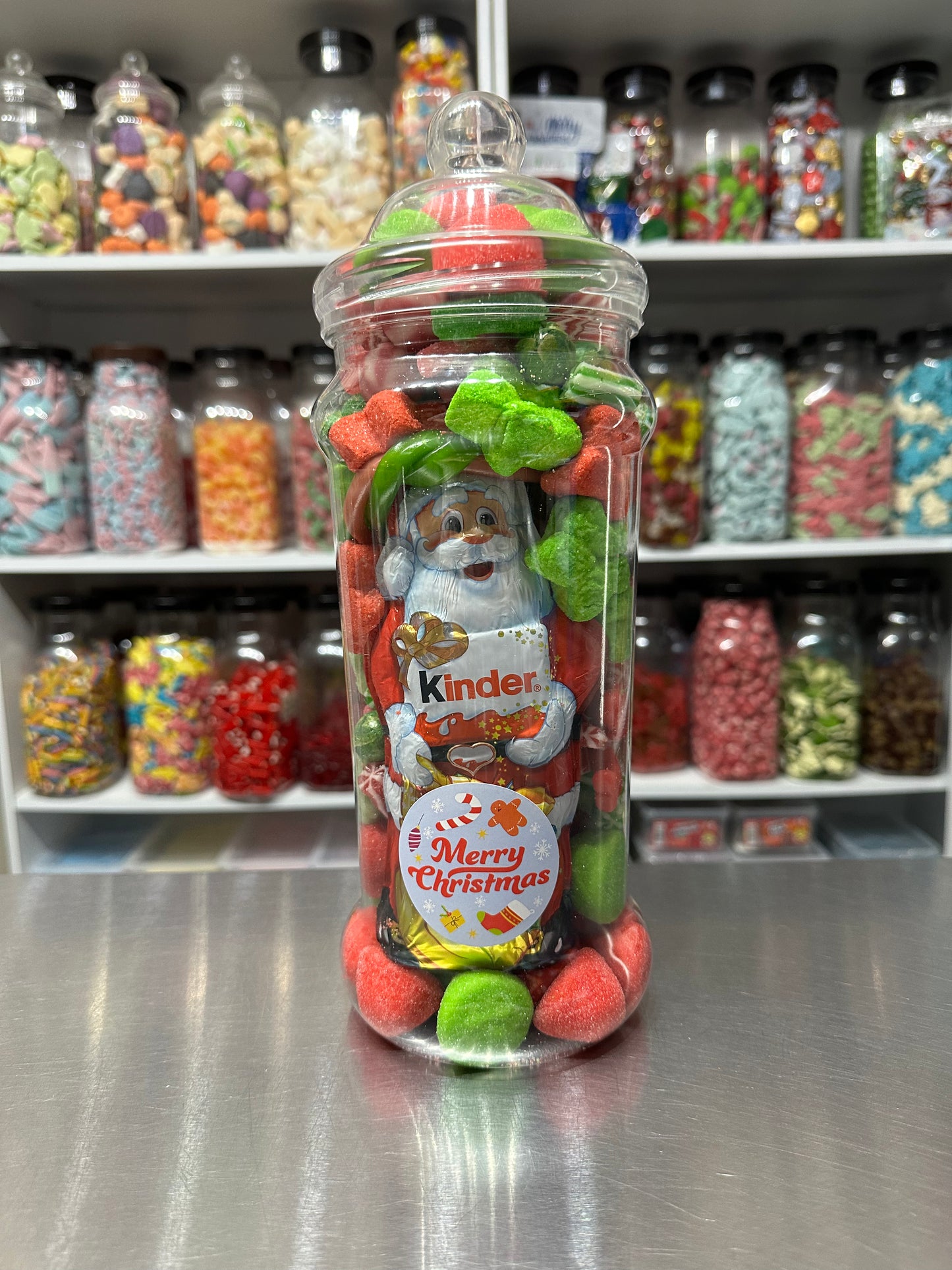 Large Kinder Santa Sweet Jar Customisable with your choice of pick n mix